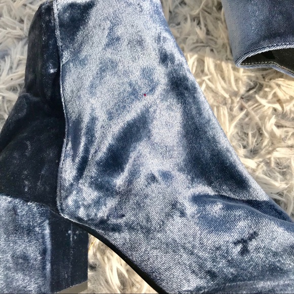 Via Spiga Blue Maury Velvet Block Heel Booties - Picture 7 of 8